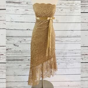 Gold lace strapless dress